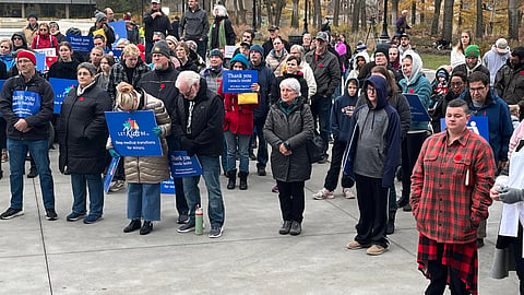 About 140 people met up for a rally  on the Alberta Legislature Grounds in Edmonton to offer support for the government’s gender identity bills. 