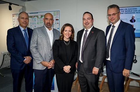 (Left to right: Stéphane Germain, president of GHGSat; John Adams, president and CEO, NGIF Capital and NGIF Accelerator and managing partner of Cleantech Ventures; Rebecca Schulz, Minister of Environment and Protected Areas; Scott Volk, director of emissions and innovation, Tourmaline Oil; Justin Riemer, CEO of Emissions Reduction Alberta)