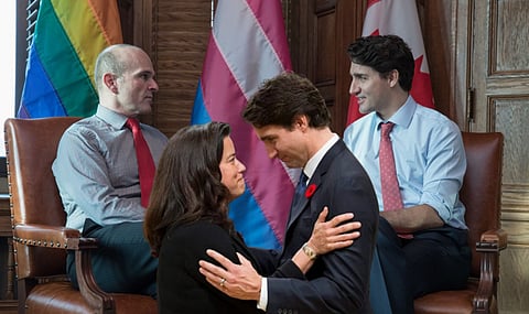 Employment Minister Randy Boissonnault, Prime Minister Justin Trudeau, former Minister of Justice Jody Wilson-Raybould