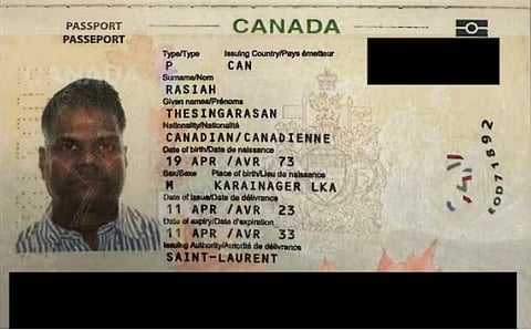 Thesingarasan Rasiah was issued this passport in April 2023. 
