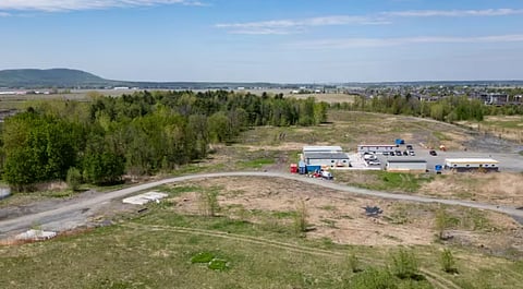 An aerial view of the land being developed by Northvolt for a new EV battery plant in Saint-Basile-le-Grand.