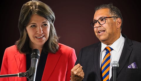 Alberta NDP leader Naheed Nenshi and Alberta Premier Danielle Smith 