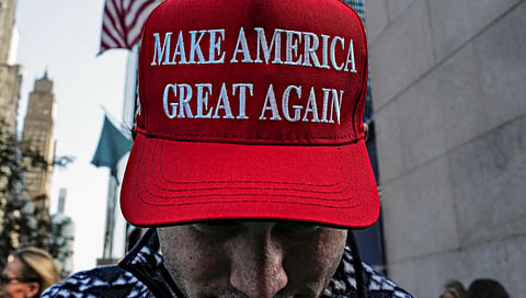 A Trump supporter outside the Trump Tower in New York.