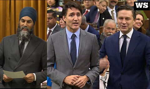 NDP leader Jagmeet Singh, Prime Minister Justin Trudeau, Tory leader Pierre Poilievre