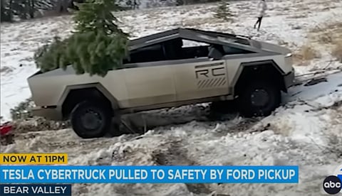 A Cybertruck being pulled to safety in the U.S.