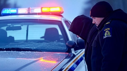 A rendering of an RCMP officer making an arrest