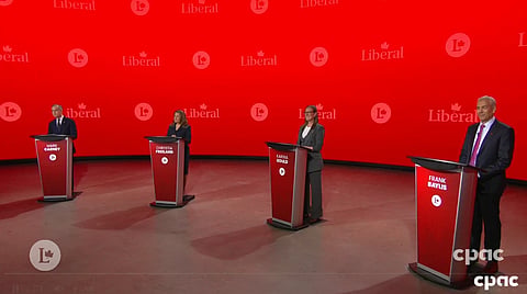 Prime Minister Justin Trudeau’s economic adviser Mark Carney, former Finance Minister and Deputy Prime Minister Chrystia Freeland, former House leader Karina Gould and former Liberal MP Frank Baylis joined the debate stage in Montreal ahead of the March 9 vote. 