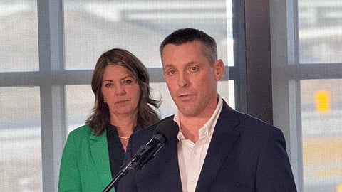 Finance Minister Nate Horner and Premier Danielle Smith. 
