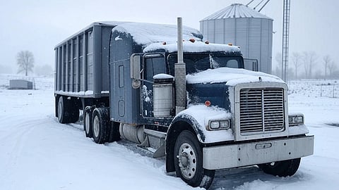 A grain truck in the yard 