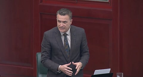 Alberta MLA Peter Guthrie questions Premier Danielle Smith in the Legislature 