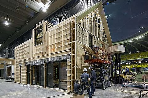 A modular home under construction