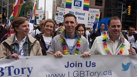 One-time CPC leadership contender Patrick Brown marches in Toronto’s Pride Parade in 2015. Are conservatives afraid to oppose woke values?