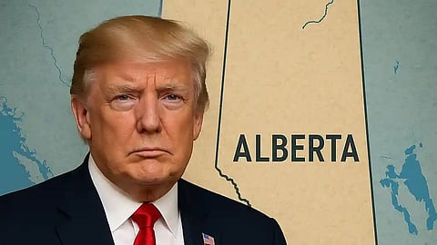 Donald Trump with Alberta map