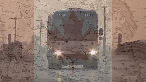 Greyhound bus travelling across Canada
