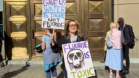 Anti-fluoride protesters at Calgary Court Centre