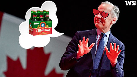 Tsingtao beer, Mark Carney w/heart eyes