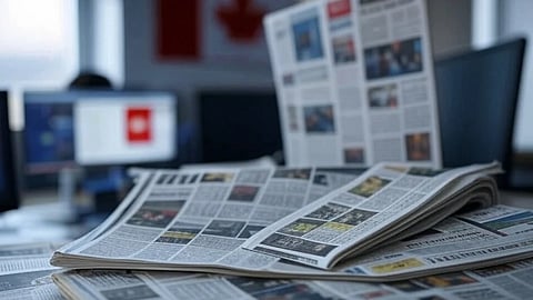 Newspapers on desk