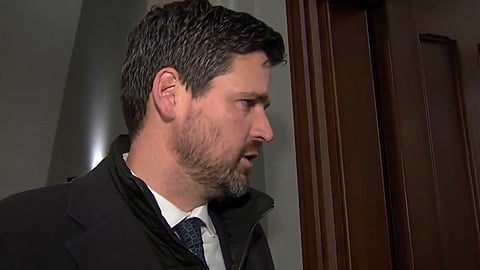 Sean Frasier speaking to reporters on Parliament Hill