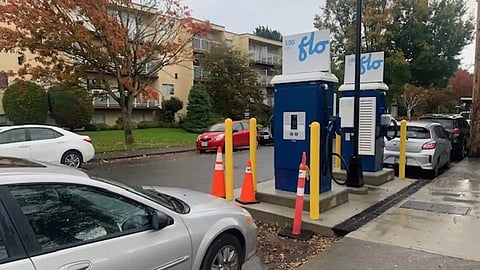 Electric car chargers newly installed on a Victoria street. 