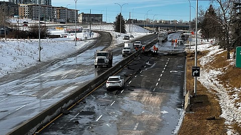 The site of Tuesday night's water main break in Calgary. 
