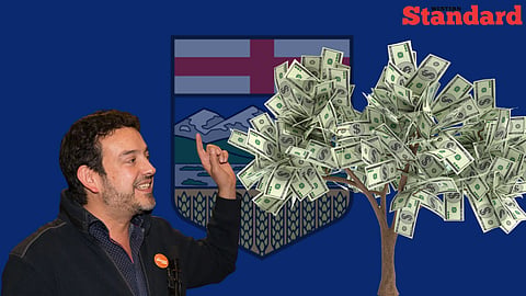 Gil McGowan picking from Alberta's money tree.