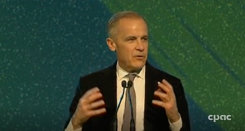 A screenshot from Mark Carney's speech at the CMPA Prime Time summit. 
