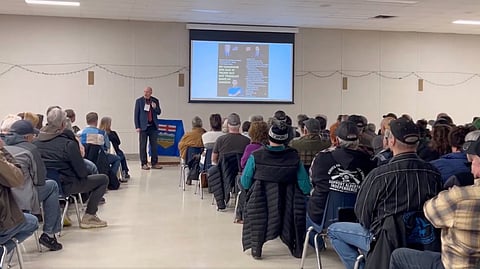 Mitch Sylvestre speaking at an Alberta independence event