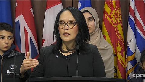 Jenny Kwan speaking in Ottawa