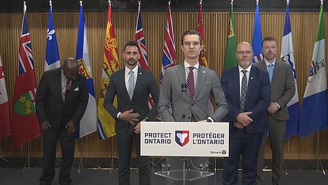 Energy Ministers from  various provinces announcing the new explore oan-Canadian electricity grid