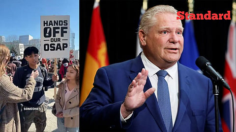 OSAP protestors next to Doug Ford