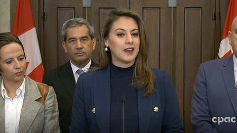 Conservative MP's left to right: Melissa Lantsman, Pierre Paul Hus, Sandra Cobena, Larry Brock