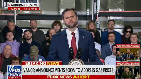American VP JD Vance speaking at a manufacturing facility in Auburn Hills, Michigan on March 18th 2026