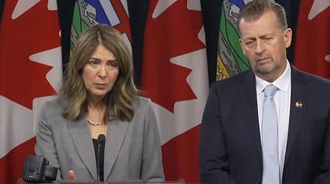 Premier Danielle Smith and Minister Mike Ellis.
