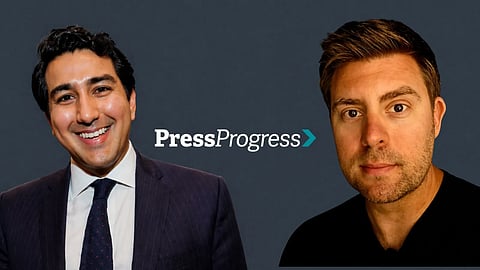Press Progress’ editor Luke LeBrun (right) testified that he never asked his key source, Karim Jivraj (left)  for the full text of messages used to sink a former UCP nomination candidate’s political career. 