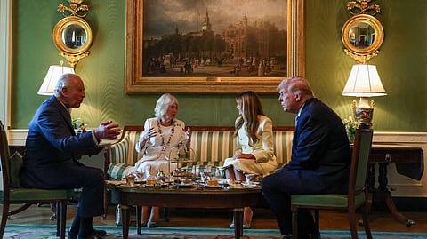 King Charles and Queen Camilla have tea with the President and First Lady