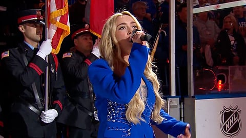 Singer Cami Clune before Tuesday's night's NHL playoffs game between the Buffalo Sabres and the Boston Bruins