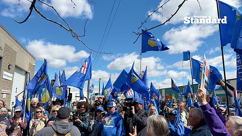 Alberta independence supporters gathered to watch Mitch Sylvestre submit the Stay Free Alberta petition. 