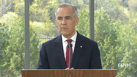 Prime Minister Mark Carney speaking to the media in Ottawa on May 5, 2026. 