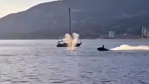 A jet skier hits a grey whale as it came up for air near Kitsilano Beach in Vancouver