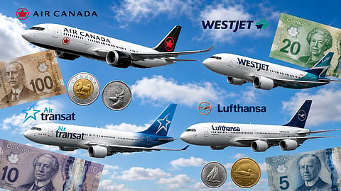Airlines and Canadian currency in flight