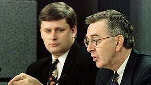 Early days... Preston Manning and Stephen Harper in the Reform Party