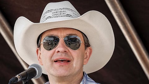 Conservative leader Pierre Poilievre speaks to an audience at the Calgary Stampede.