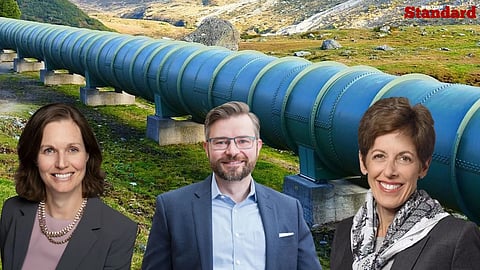 Gitane De Silva (left), founder and president of GDStrategic, Adam Legge, president of the Business Council of Alberta, and Deborah Yedlin, president and CEO of the Calgary Chamber of Commerce, spoke in Calgary on May 20, 2026.  