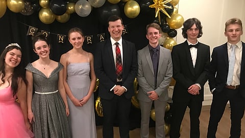 L. to r. Catherine Chau, Elisse White, Elany Littlejohn, Mayor Jeromy Farkas, Joshua Stromberg, Ezra Stanescu, Xavier Romeski.