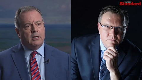 Jason Kenney (left) and Keith Wilson held their second debate on Alberta independence in Calgary on May 25, 2026. 