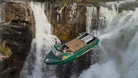 A video of an Alberta man allegedly breaking a world record by launching a jet boat over Lundbreck Falls has gone viral online.