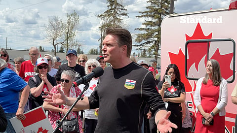 Thomas Lukaszuk speaking to supporters at the Forever Canadian kickoff event. 