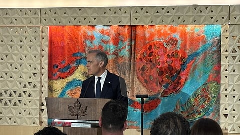 PM Mark Carney speaking at Holy Blossom