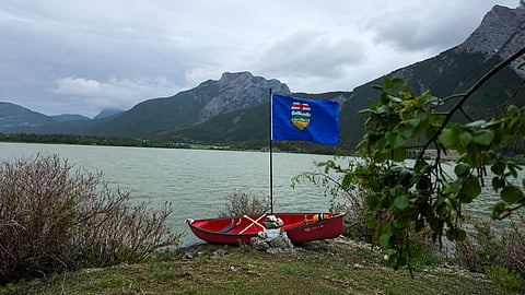 Alberta independence flag on Lac des Arcs island
