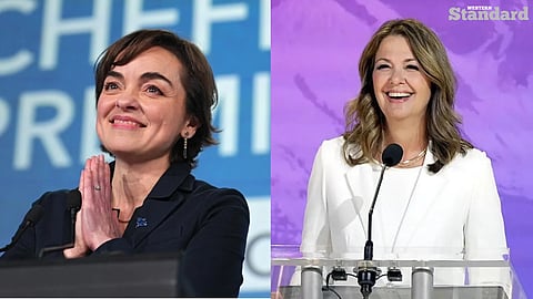 Quebec Premier Christine Fréchette (left) and Alberta Premier Danielle Smith Arte set to discuss the possibility of an east-west energy corridor at an upcoming meeting later this week.